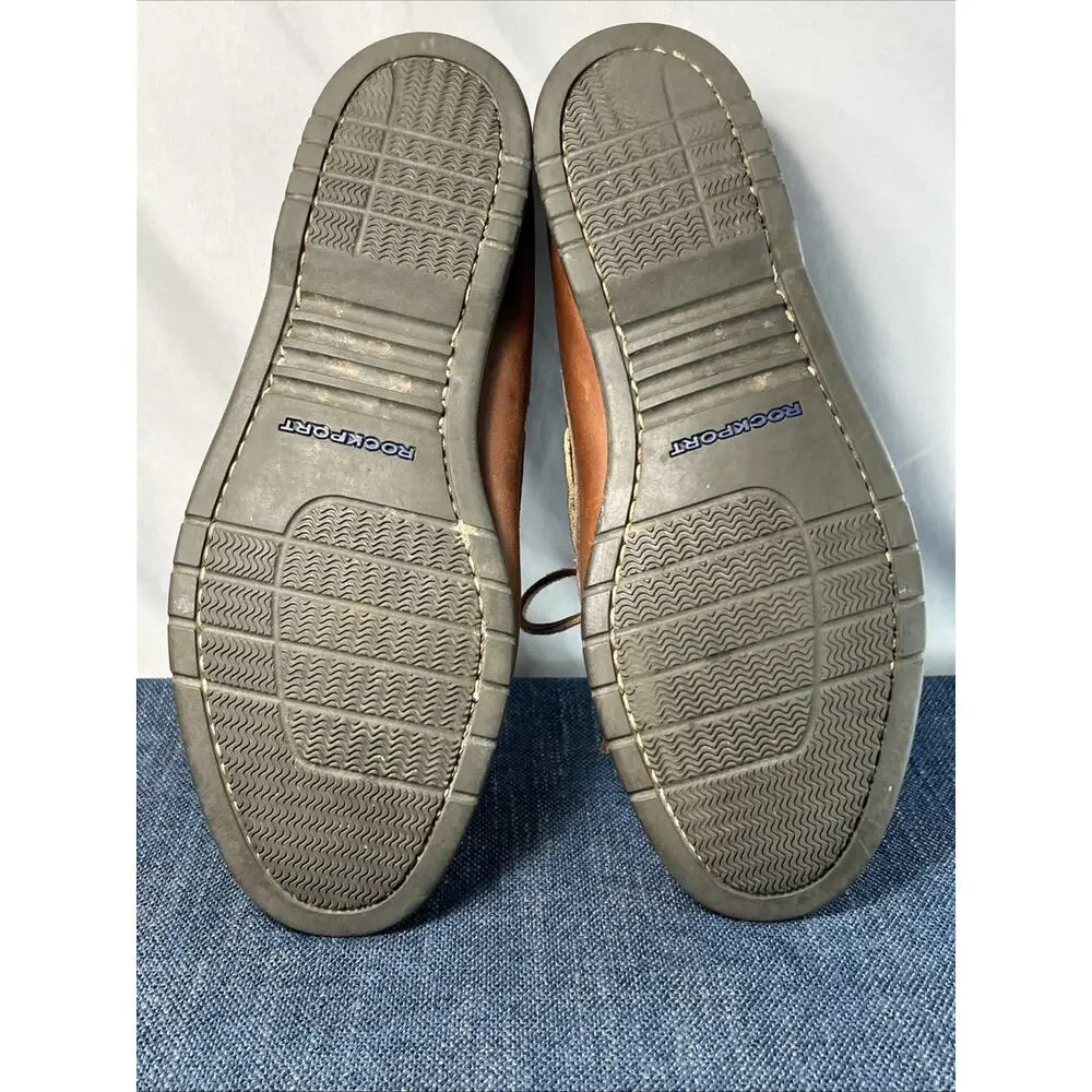 Mens Rockport Size 11 Casual Brown Leather Deck Boat Shoes Preppy Nautical